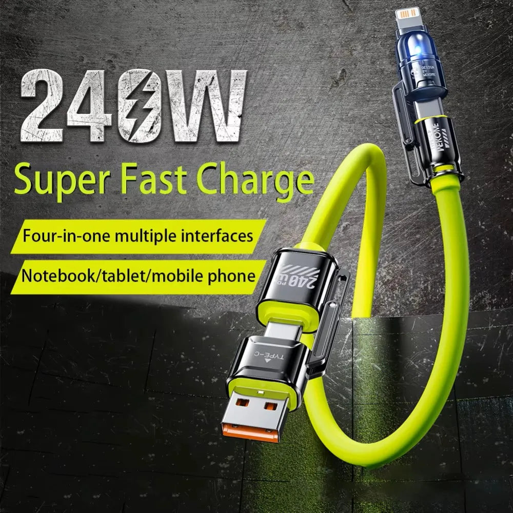 4-in-1 Kirsite Cable 240W Super Fast Charging Multiple Functions for iPhone8-16 ProMax iPad Notebook Tablet Mobile Phone Samsung