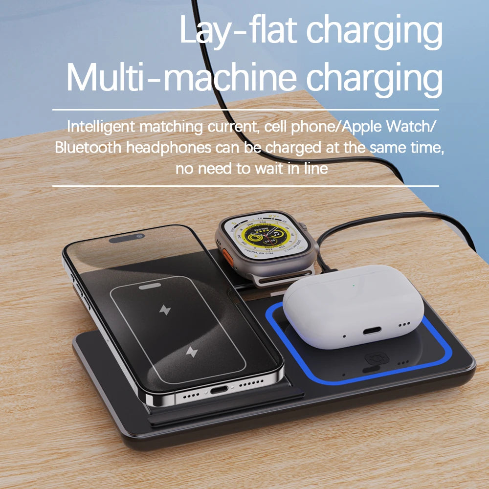 30W LED Fast Wireless Charger Stand 3 in 1 Foldable Station