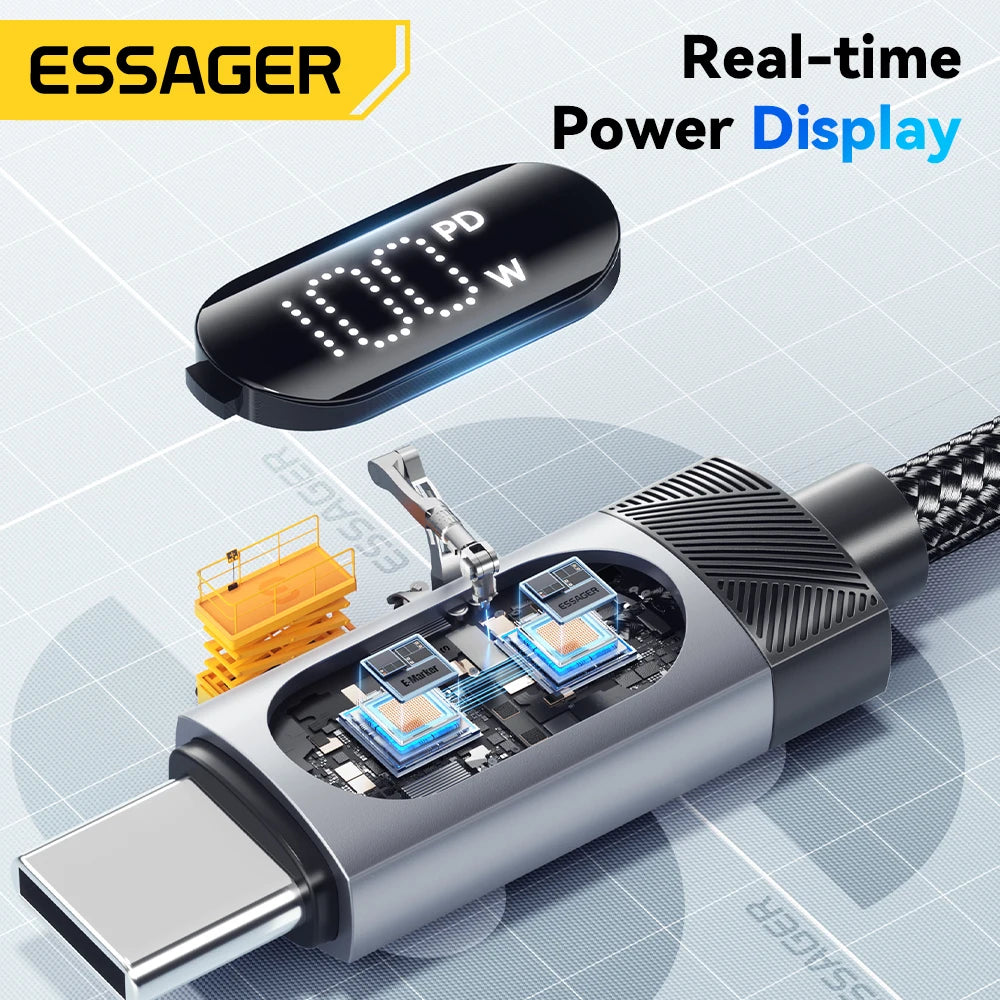 Essager Digital Dispaly USB C Cable For iPhone 16 15 100W