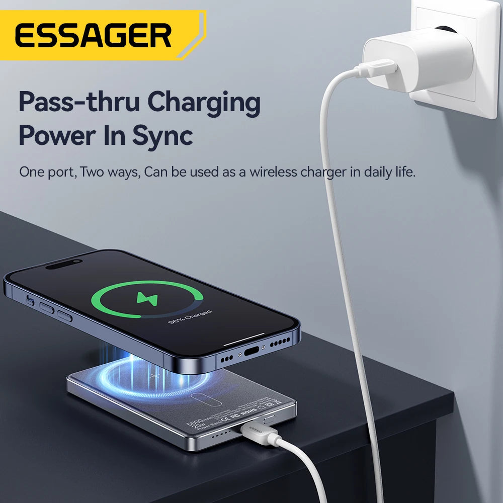 Essager Thin Wireless Power Bank Magnetic 20W 5000mAh Portable Fast Charging External Battery