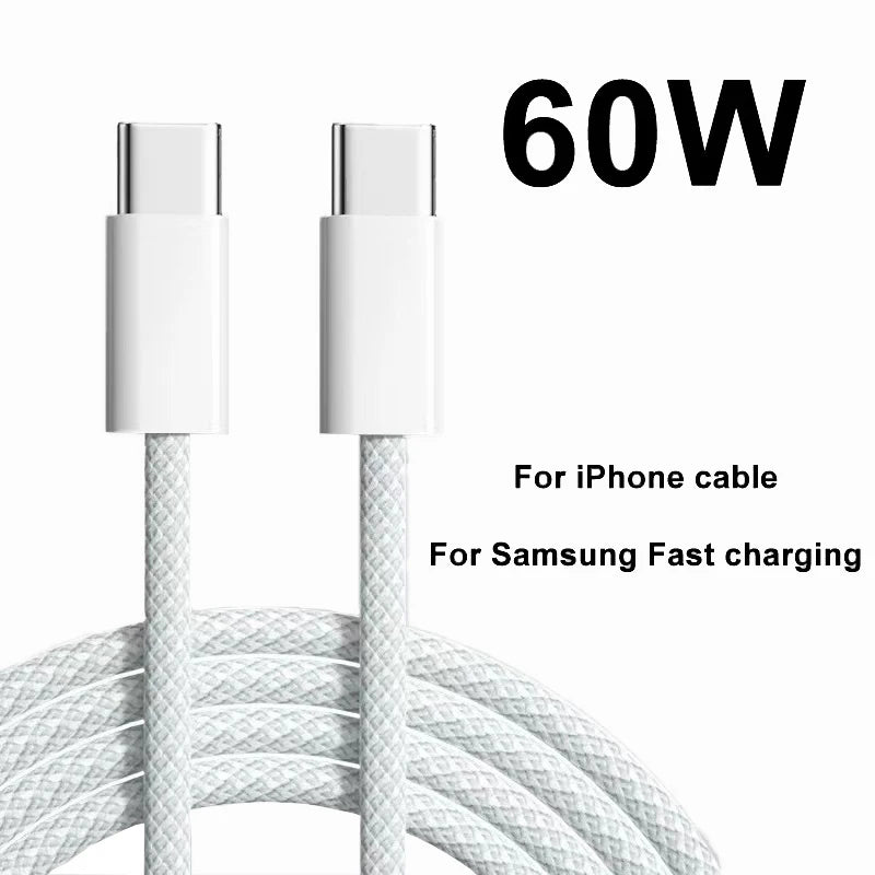 USB Cable For iPhone Fast Charging USB Type C Braided 60W
