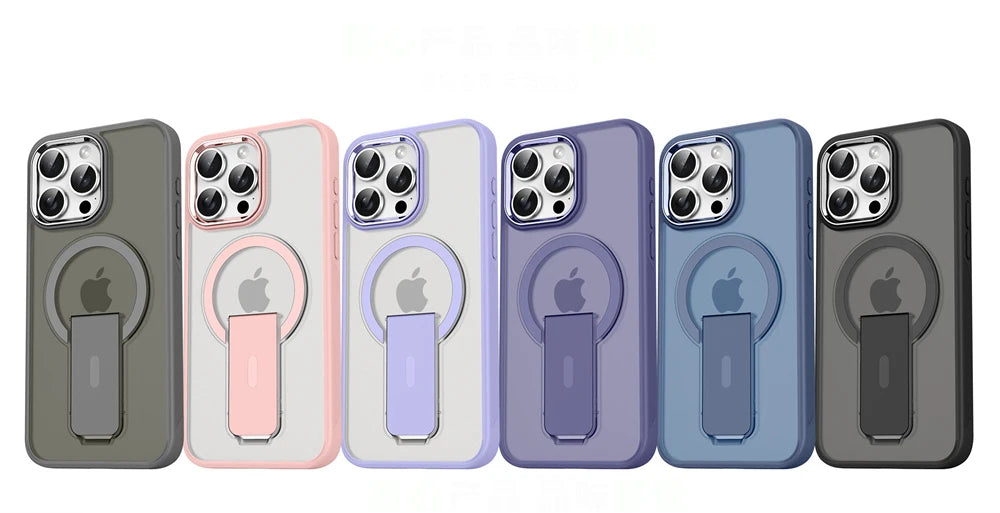 Luxury For Magsafe Folding Stand Magnetic Phone Case For iPhone 16 15 14 Plus 13 12 11 Pro Max Matte Translucent Back Cover Caps