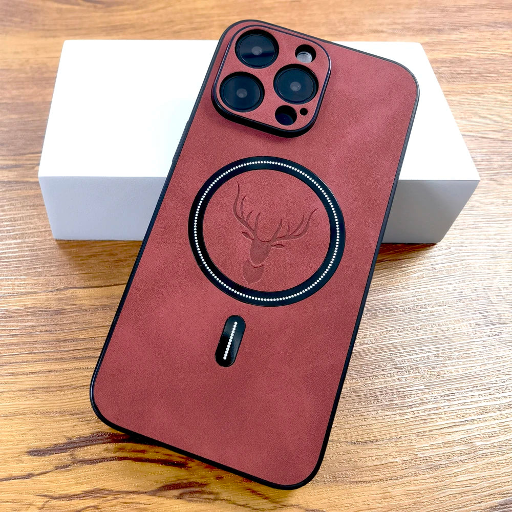 Luxury PU Leather Deer MagSafe Case iPhone 16–12 Pro