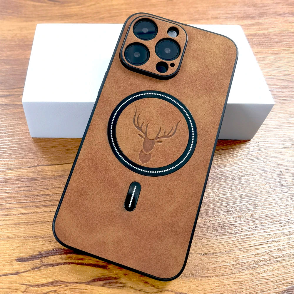 Luxury PU Leather Deer MagSafe Case iPhone 16–12 Pro