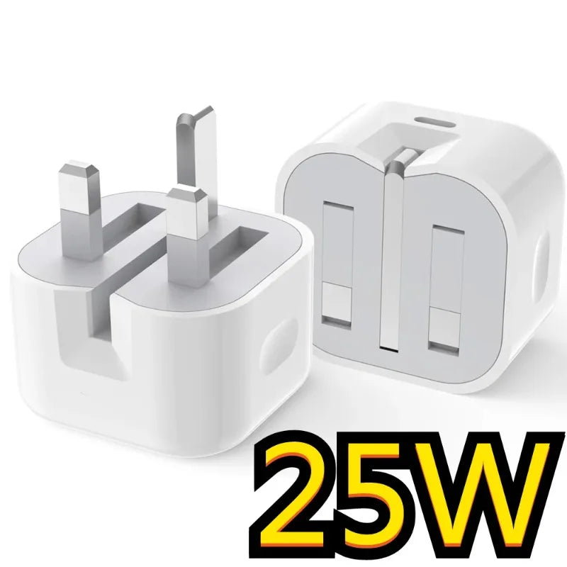 Fast USB C Power Adapter UK Plug 20W 25W iPhone Samsung