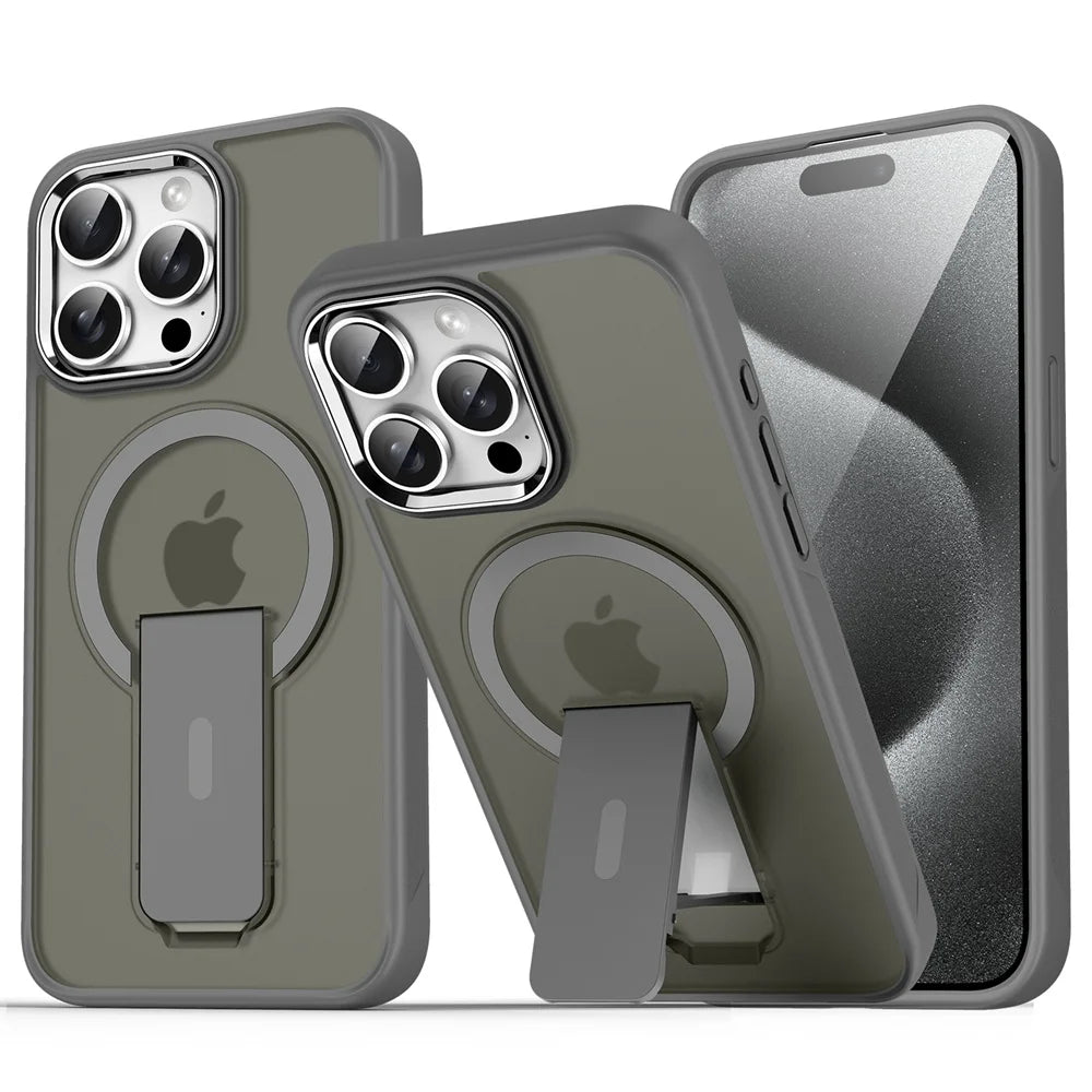 Luxury For Magsafe Folding Stand Magnetic Phone Case For iPhone 16 15 14 Plus 13 12 11 Pro Max Matte Translucent Back Cover Caps