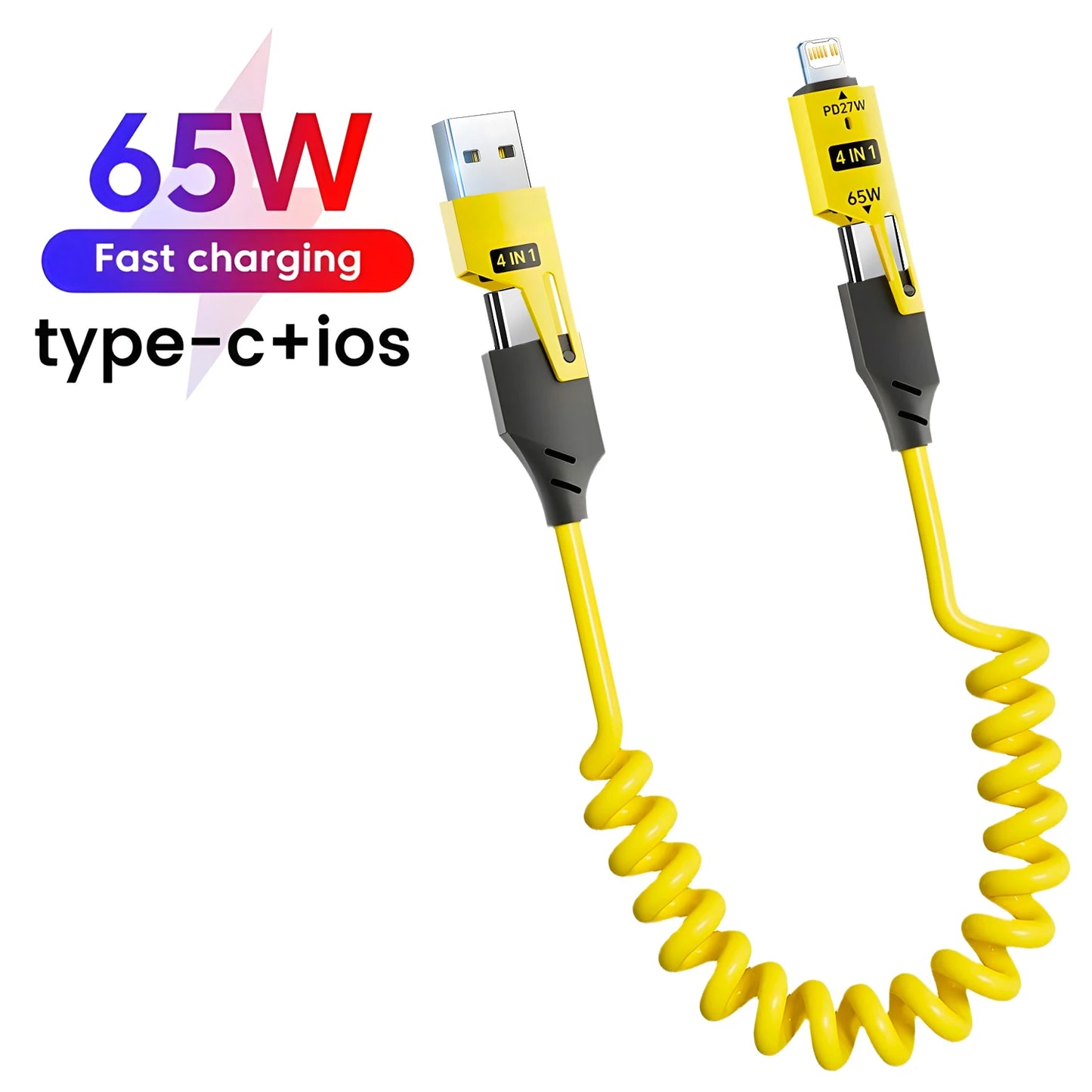 Zinc Alloy USB-C 4IN1 65W Fast Charging Cable for Phones PD