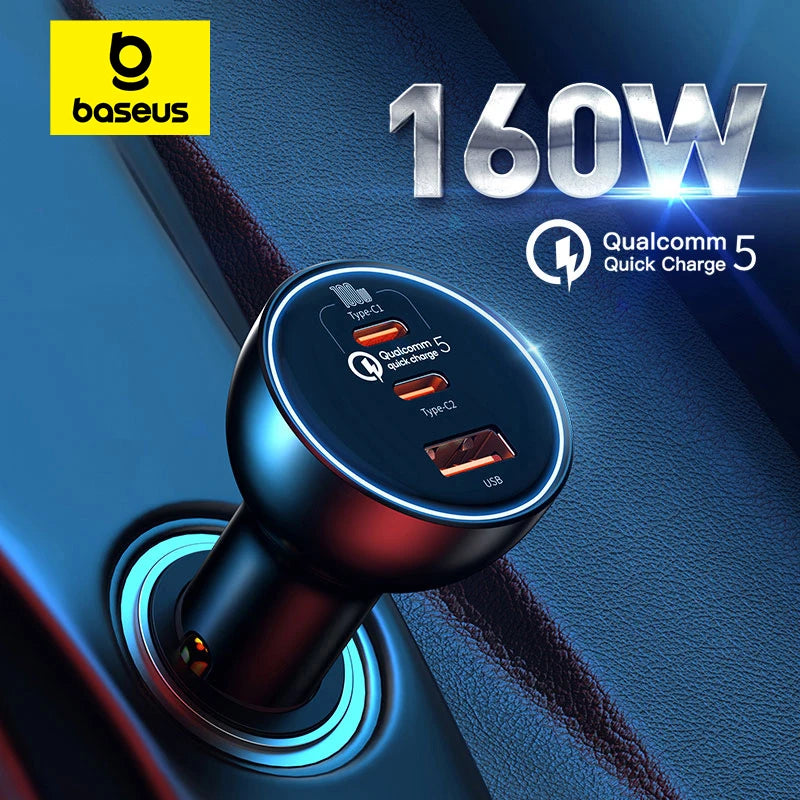 Baseus 160W USB Car Charger QC5.0 Fast Charging for iPhone