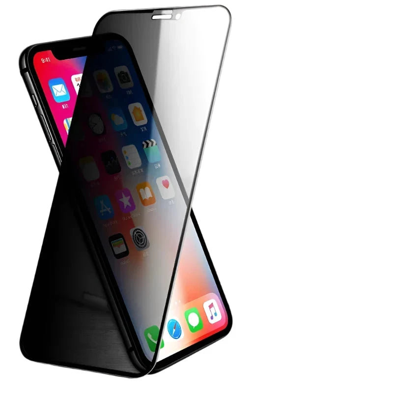 Smartphone with a black screen protector and a 'Prevent Privacy' logo.