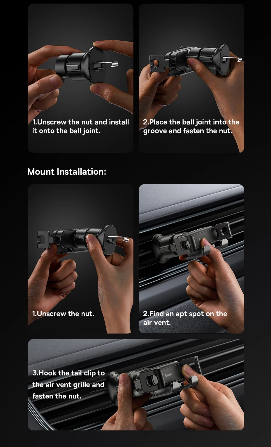Baseus Phone Holder for Car Air Vent | Flexible Phone Stand