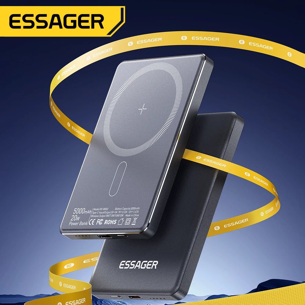 Essager Thin Wireless Power Bank Magnetic 20W 5000mAh Portable Fast Charging External Battery