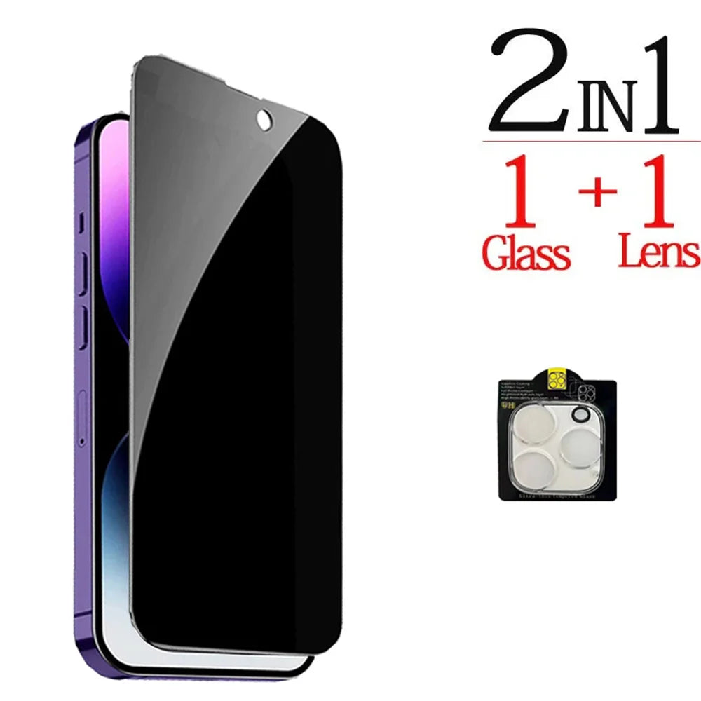 1~4PCS Anti-Spy Glass For iPhone 16 15 14 13 Pro Max Privacy Screen Protectors & Camera Protection Film For iPhone15 12 11 Pro