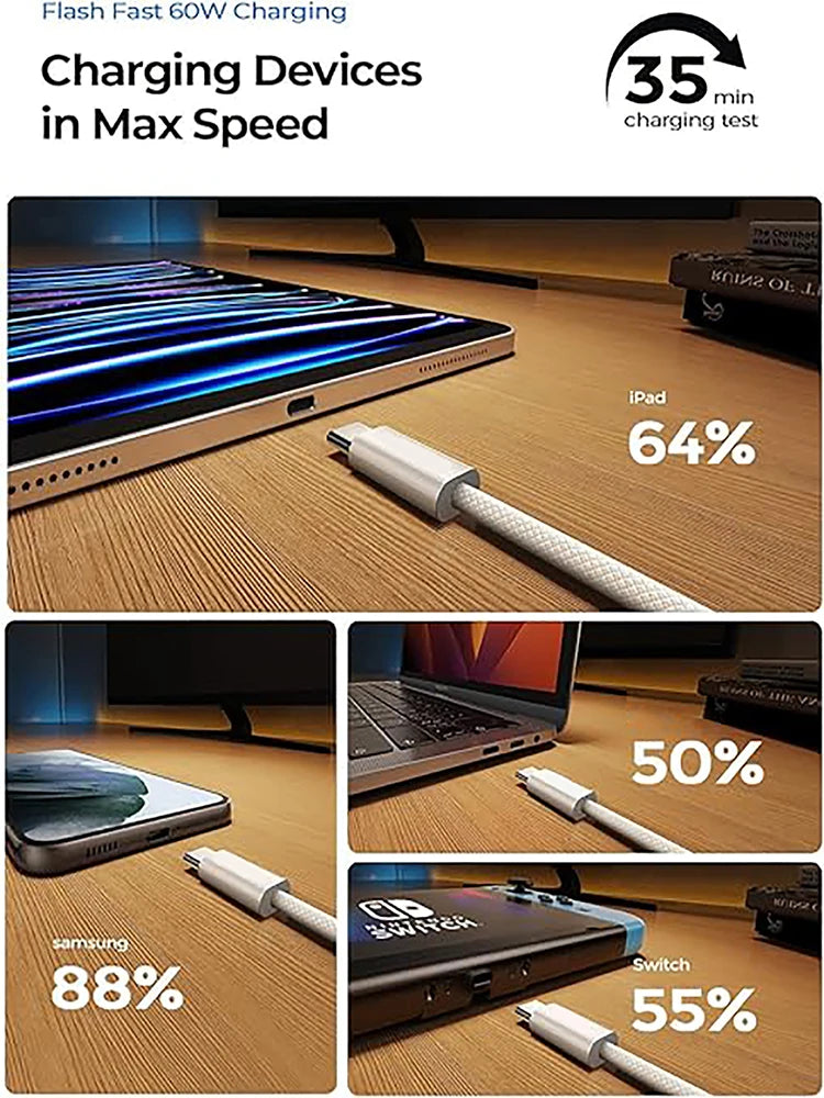 USB-C Type C Cable 60W Fast Charging iPhone Huawei Samsung