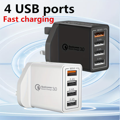 4-Port USB Wall Charger Quick Charge 3.0 Multi USB UK Plug