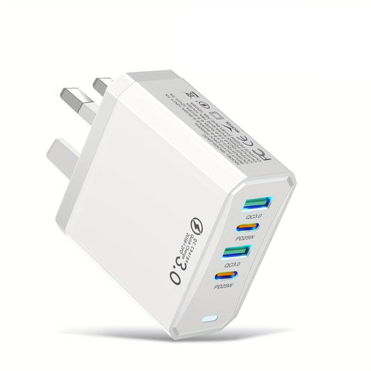 White power adapter with UK plug on a white background