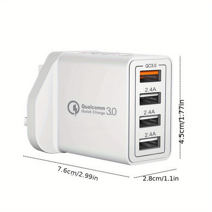 4-Port USB Wall Charger Quick Charge 3.0 Multi USB UK Plug