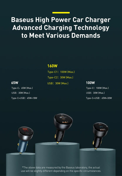 Baseus 160W USB Car Charger QC5.0 Fast Charging for iPhone