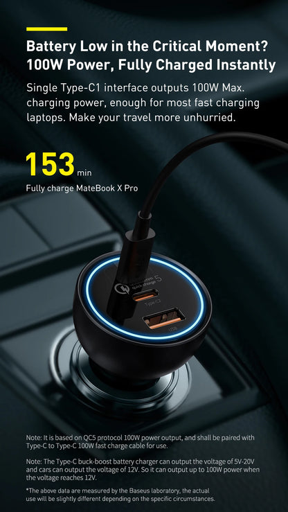 Baseus 160W USB Car Charger QC5.0 Fast Charging for iPhone