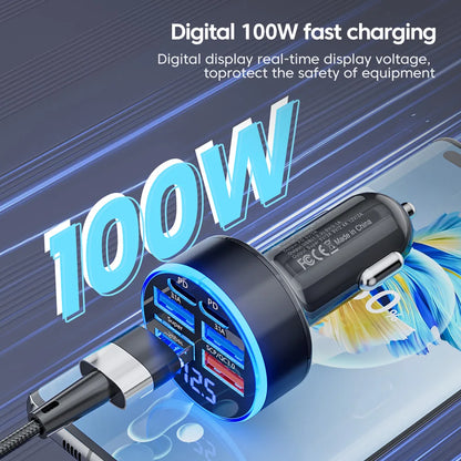 100W 6 Ports Car Charger USB Type C PD QC3.0 Fast Charger