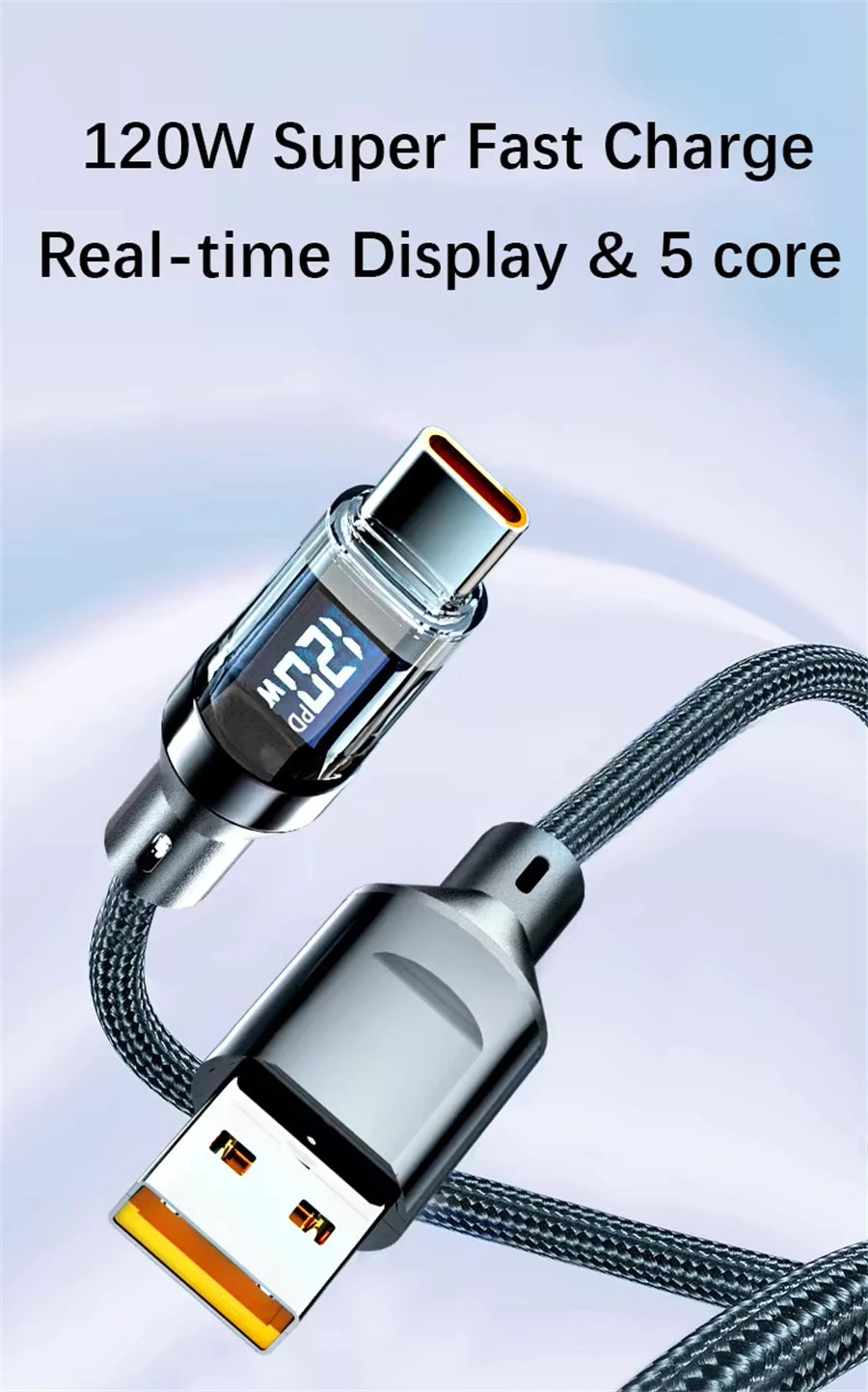NNBILI 120W Fast Charging Type C USB Cable with LED Display