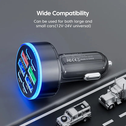 100W 6 Ports Car Charger USB Type C PD QC3.0 Fast Charger