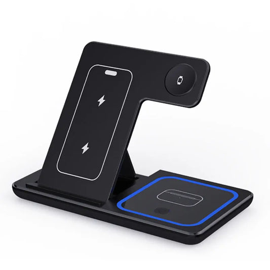 30W LED Fast Wireless Charger Stand 3 in 1 Foldable Station