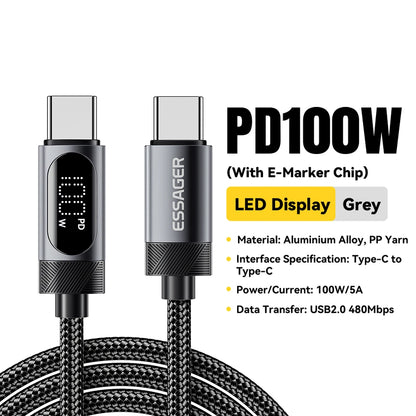 Essager Digital Dispaly USB C Cable For iPhone 16 15 100W