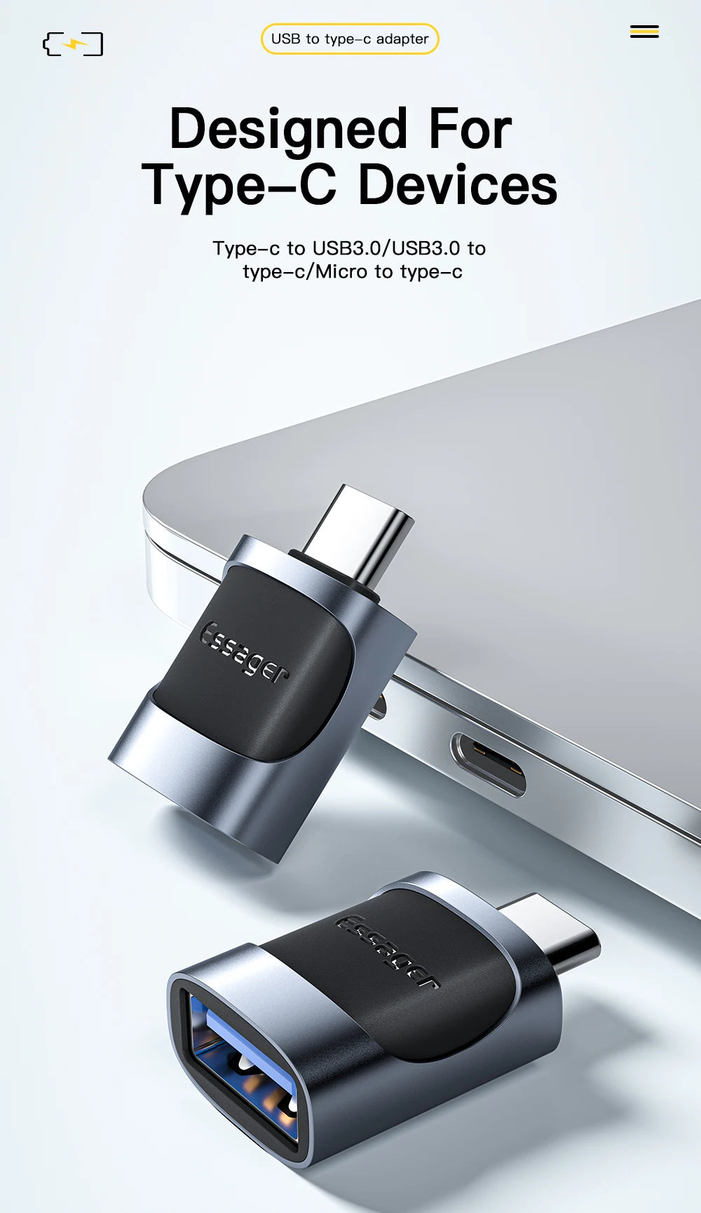Essager USB 3.0 To Type C OTG Adapter USB A Type C Male To Micro Type C USB A Female Converter For Macbook Laptops Card Reader