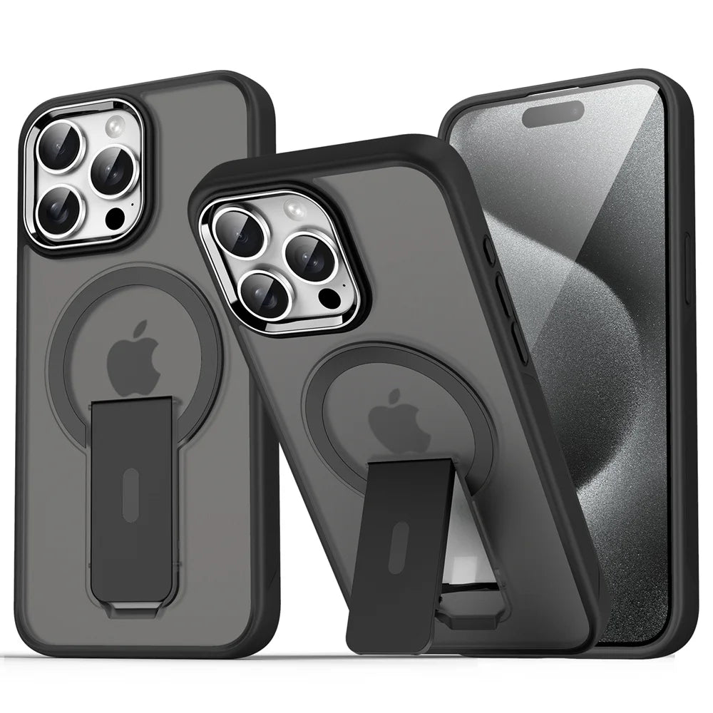Luxury For Magsafe Folding Stand Magnetic Phone Case For iPhone 16 15 14 Plus 13 12 11 Pro Max Matte Translucent Back Cover Caps