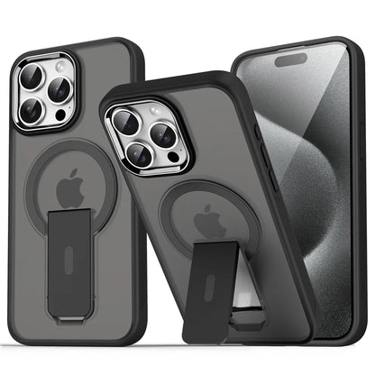 Luxury For Magsafe Folding Stand Magnetic Phone Case For iPhone 16 15 14 Plus 13 12 11 Pro Max Matte Translucent Back Cover Caps
