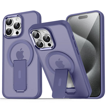 Luxury For Magsafe Folding Stand Magnetic Phone Case For iPhone 16 15 14 Plus 13 12 11 Pro Max Matte Translucent Back Cover Caps