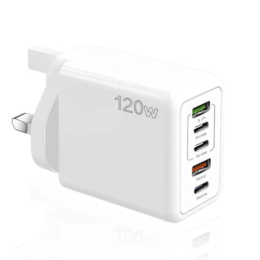 Total 120W USB Charger 5 Ports Type C Fast UK Plug