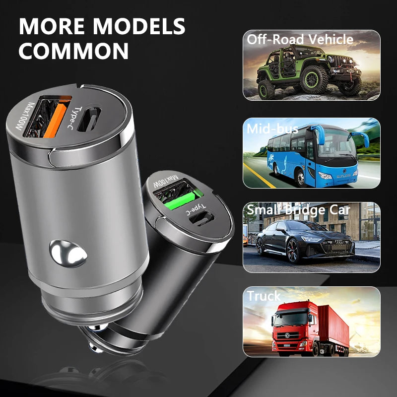 100W Mini USB Car Charger Fast Charging iPhone QC3.0 PD