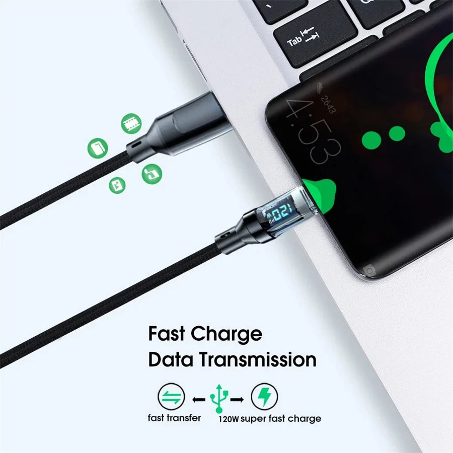 NNBILI 120W Fast Charging Type C USB Cable with LED Display