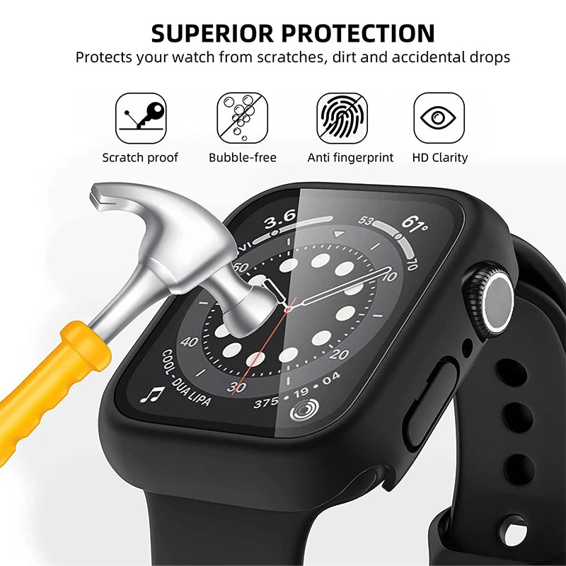 Glass+Cover For Apple Watch case 9 8 7 6 SE 5 iWatch Accessorie Screen Protector Apple watch serie 44mm 40mm 41mm 45mm 42mm 38mm