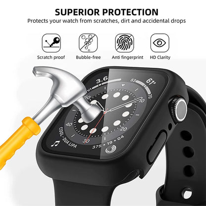 Glass+Cover For Apple Watch case 9 8 7 6 SE 5 iWatch Accessorie Screen Protector Apple watch serie 44mm 40mm 41mm 45mm 42mm 38mm