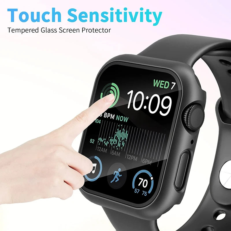 Glass+Cover For Apple Watch case 9 8 7 6 SE 5 iWatch Accessorie Screen Protector Apple watch serie 44mm 40mm 41mm 45mm 42mm 38mm