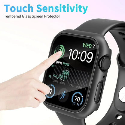 Glass+Cover For Apple Watch case 9 8 7 6 SE 5 iWatch Accessorie Screen Protector Apple watch serie 44mm 40mm 41mm 45mm 42mm 38mm