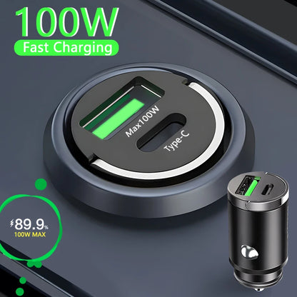 100W Mini USB Car Charger Fast Charging iPhone QC3.0 PD