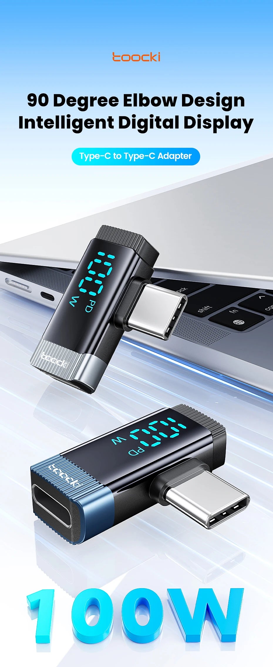 Toocki 90 Degree 100W Type C Adapter USB C Convertor OTG