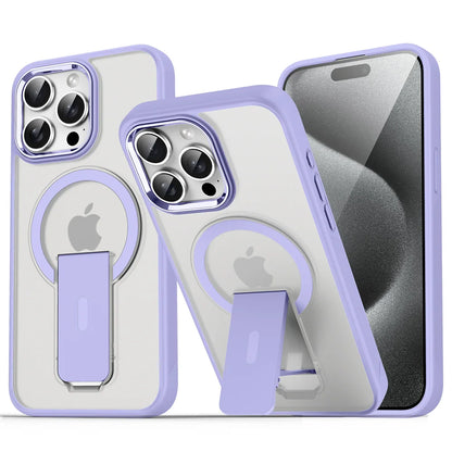 Luxury For Magsafe Folding Stand Magnetic Phone Case For iPhone 16 15 14 Plus 13 12 11 Pro Max Matte Translucent Back Cover Caps