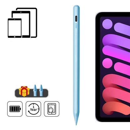 Tablet with stylus and colorful display, featuring compatibility information on a white background.