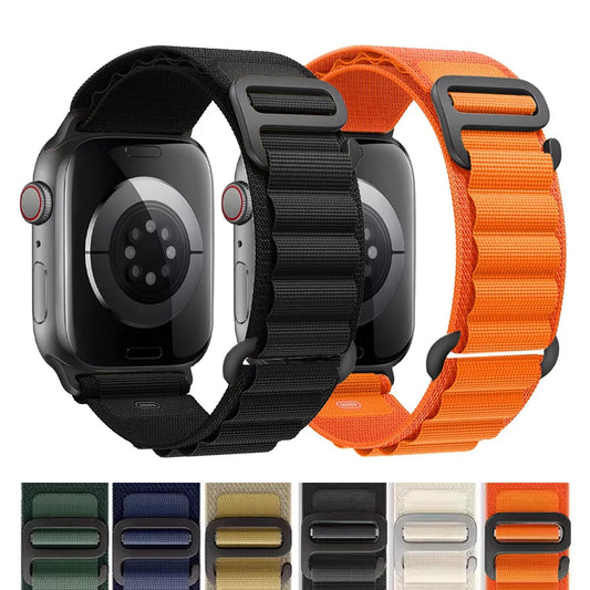 Smartwatch with black and orange straps on a white background