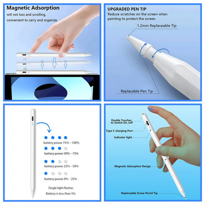 Stylus Pen For Apple Pencil with LED Power Indicators Palm Rejection Touch