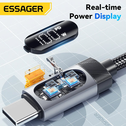 Essager Digital Dispaly USB C Cable For iPhone 16 15 100W