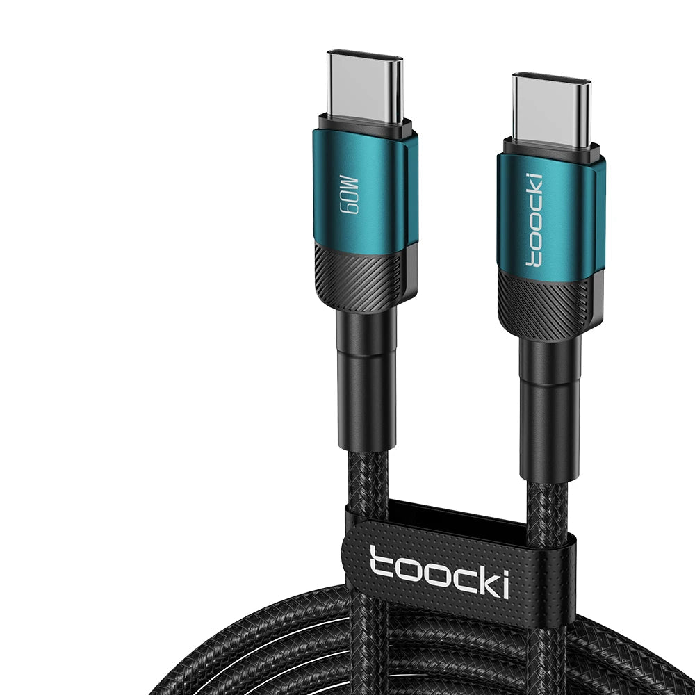 Toocki USB Type-C cable with green color and PD 60W rating on a white background
