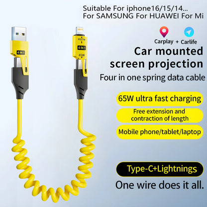 Zinc Alloy USB-C 4IN1 65W Fast Charging Cable for Phones PD