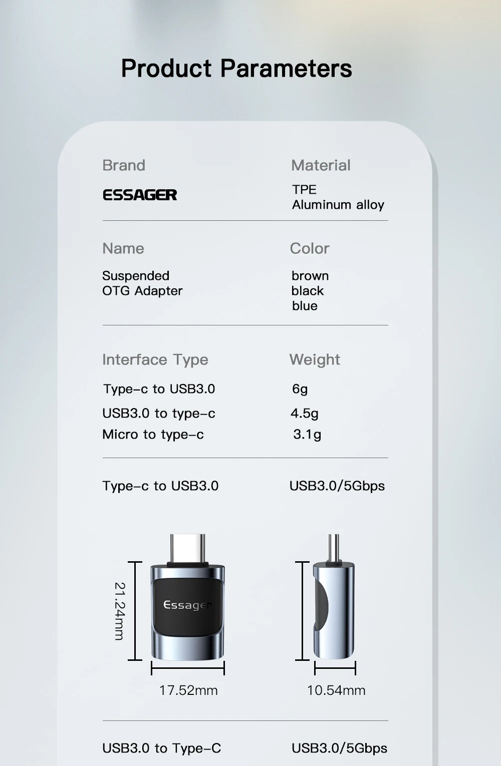 Essager USB 3.0 To Type C OTG Adapter USB A Type C Male To Micro Type C USB A Female Converter For Macbook Laptops Card Reader