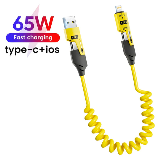 Zinc Alloy USB-C 4IN1 65W Fast Charging Cable for Phones PD