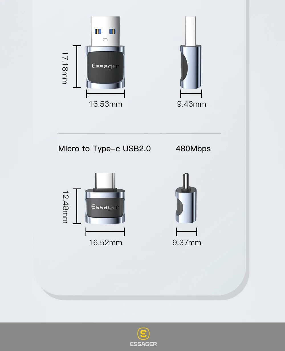 Essager USB 3.0 To Type C OTG Adapter USB A Type C Male To Micro Type C USB A Female Converter For Macbook Laptops Card Reader